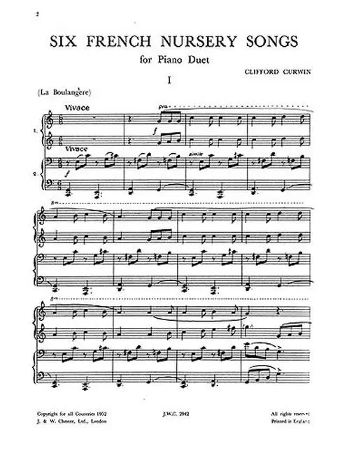 6 French Nursery Songs For Piano Duet Pfduet